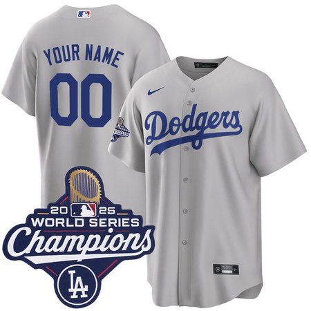 Men's Los Angeles Dodgers Custom Gray 2025 World Series Champions Home Replica Jersey