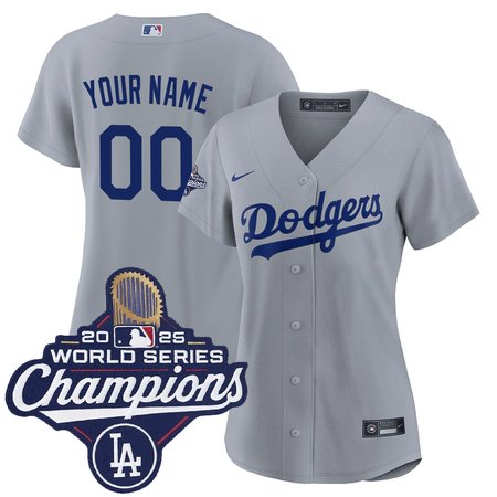 Women's Los Angeles Dodgers Custom Gray 2025 World Series Champions Home Replica Jersey
