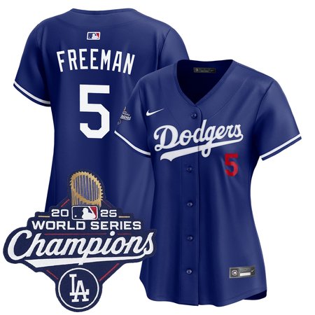 Women's Los Angeles Dodgers #5 Freddie Freeman Royal 2025 World Series Champions Home Limited Jersey