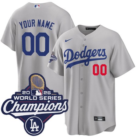 Men's Los Angeles Dodgers Custom Gray 2025 World Series Champions Home Limited Jersey