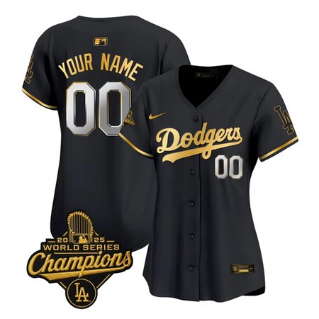 Women's Los Angeles Dodgers Custom Black Golden 2025 World Series Champions Home Limited Jersey