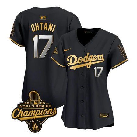 Women's Los Angeles Dodgers #17 Shohei Ohtani Black Golden 2025 World Series Champions Home Limited Jersey