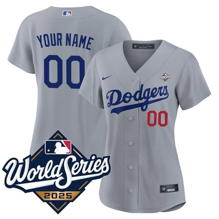 Women's Los Angeles Dodgers Custom Gray 2025 World Series Home Limited Jersey