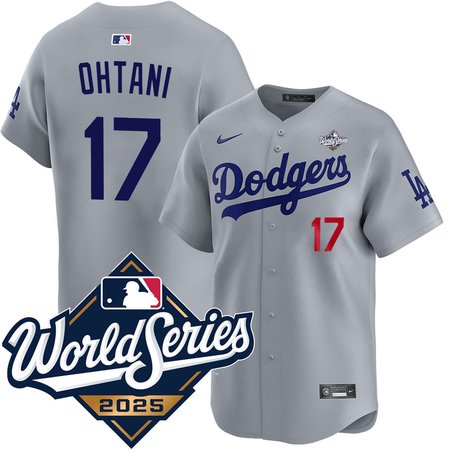 Youth Los Angeles Dodgers #17 Shohei Ohtani Gray 2025 World Series Home Limited Jersey