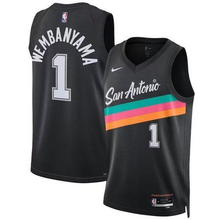 Men's San Antonio Spurs #1 Victor Wembanyama Black 2025/26 Statement Edition Jersey