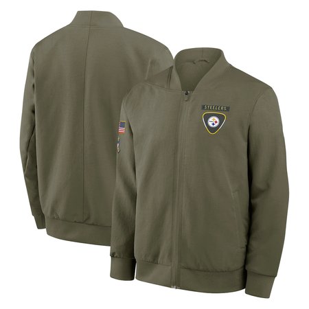 Men's Pittsburgh Steelers Nike Olive 2025 Salute to Service Sideline Full-Zip Bomber Jacket Men's Pittsburgh Steelers Nike Olive 2025 Salute to Service Sideline Full-Zip Bomber Jacket