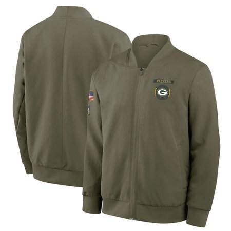 Men's Green Bay Packers Olive 2025 Salute to Service Sideline Full-Zip Bomber Jacket
