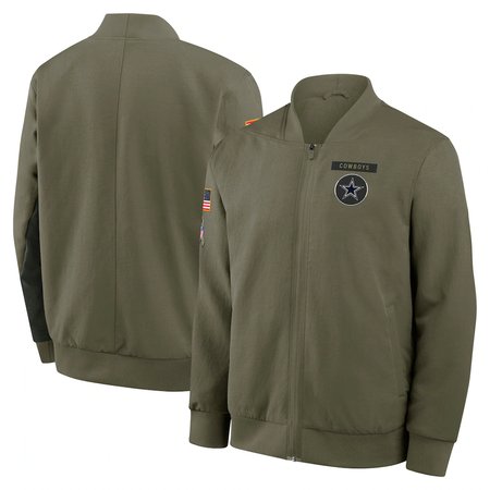 Men's Dallas Cowboys Olive 2025 Salute to Service Sideline Full-Zip Bomber Jacket