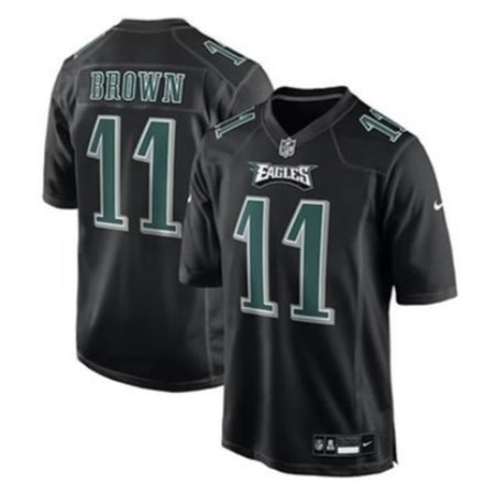 Men's Philadelphia Eagles #11 A.J. Brown Carbon Black Fashion Game Jersey