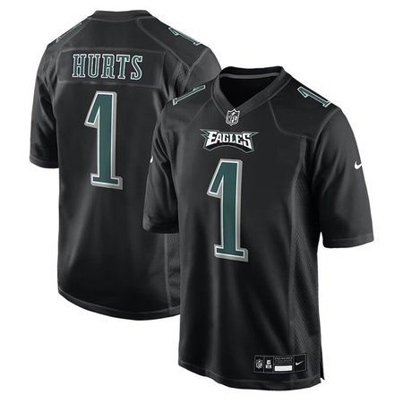 Men's Philadelphia Eagles #1 Jalen Hurts Carbon Black Fashion Game Jersey