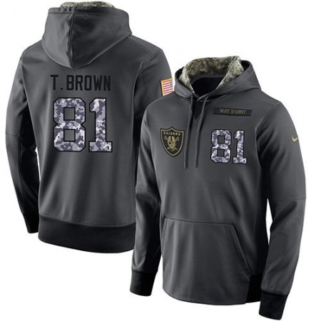 NFL Men's Oakland Raiders #81 Tim Brown Stitched Black Anthracite Salute to Service Player Performance Hoodie