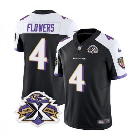 Men's Baltimore Ravens #4 Zay Flowers Black/White 2023 F.U.S.E With Patch Throwback Vapor Limited Jersey Men's Baltimore Ravens #4 Zay Flowers Black/White 2023 F.U.S.E With Patch Throwback Vapor Limited Jersey