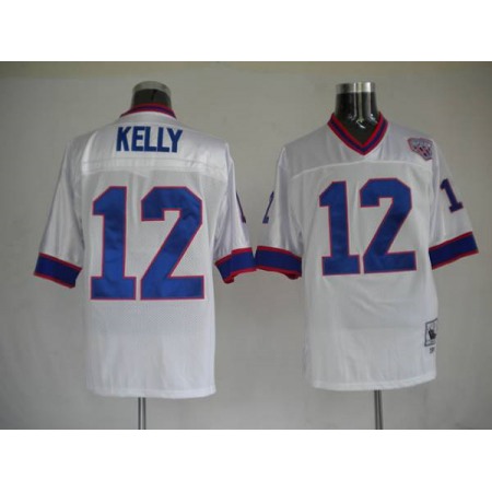 Mitchell & Ness Bills #12 Jim Kelly White Stitched Throwback NFL Jersey Mitchell & Ness Bills #12 Jim Kelly White Stitched Throwback NFL Jersey