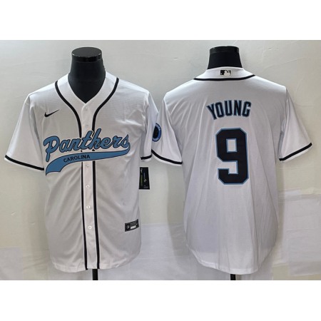 Men's Carolina Panthers #9 Bryce Young White With Patch Cool Base Stitched Baseball Jersey Men's Carolina Panthers #9 Bryce Young White With Patch Cool Base Stitched Baseball Jersey