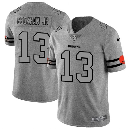 Men's Cleveland Browns #13 Odell Beckham Jr. 2019 Gray Gridiron Team Logo Limited Stitched NFL Jersey Men's Cleveland Browns #13 Odell Beckham Jr. 2019 Gray Gridiron Team Logo Limited Stitched NFL Jersey