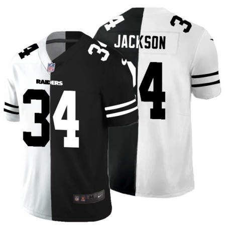 Men's Las Vegas Raiders #34 Bo Jackson Black & White Split Vapor Split Limited Stitched Jersey Men's Las Vegas Raiders #34 Bo Jackson Black & White Split Vapor Split Limited Stitched Jersey