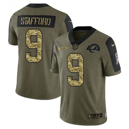 Men's Los Angeles Rams #9 Matthew Stafford 2021 Olive Camo Salute To Service Limited Stitched Jersey Men's Los Angeles Rams #9 Matthew Stafford 2021 Olive Camo Salute To Service Limited Stitched Jersey