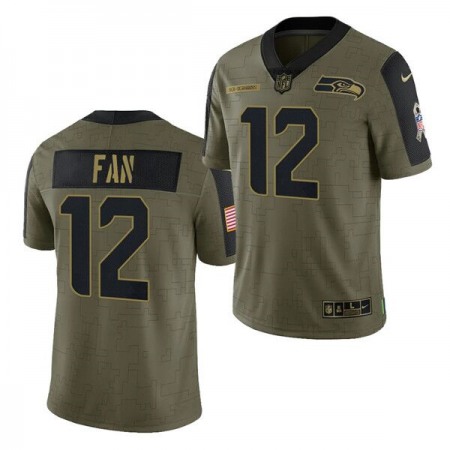 Men's Seattle Seahawks #12 Fan 2021 Olive Salute To Service Limited Stitched Jersey Men's Seattle Seahawks #12 Fan 2021 Olive Salute To Service Limited Stitched Jersey