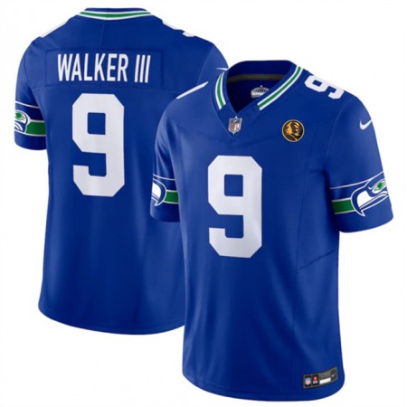Men's Seattle Seahawks #9 Kenneth Walker III Royal 2023 F.U.S.E. Throwback With John Madden Patch Vapor Limited Stitched Football Jersey Men's Seattle Seahawks #9 Kenneth Walker III Royal 2023 F.U.S.E. Throwback With John Madden Patch Vapor Limited Stitched Football Jersey