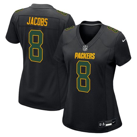 Women's Green Bay Packers #8 Josh Jacobs Carbon Black Fashion Game Jersey