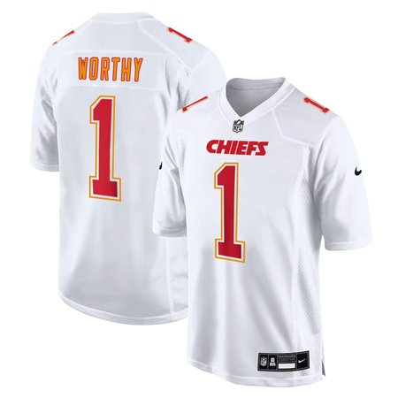 Youth Kansas City Chiefs #1 Xavier Worthy Tundra White Fashion Game Jersey