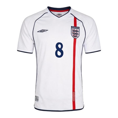 Men's SCHOLES #8 England Home Retro Soccer Jersey 2002