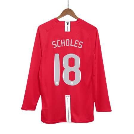 Men's SCHOLES #18 Manchester United Home Long Sleeve Retro Soccer Jersey - UCL Final 2007/08 Men's SCHOLES #18 Manchester United Home Long Sleeve Retro Soccer Jersey - UCL Final 2007/08