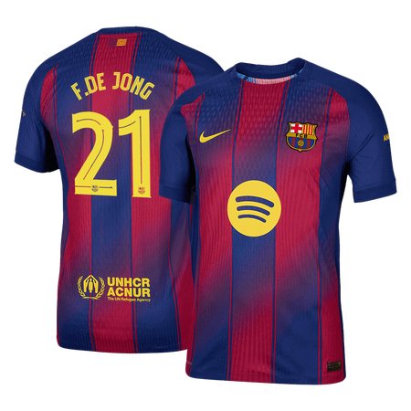Men's F.DE JONG #21 Barcelona Home Authentic Soccer Jersey - UCL 2025/26